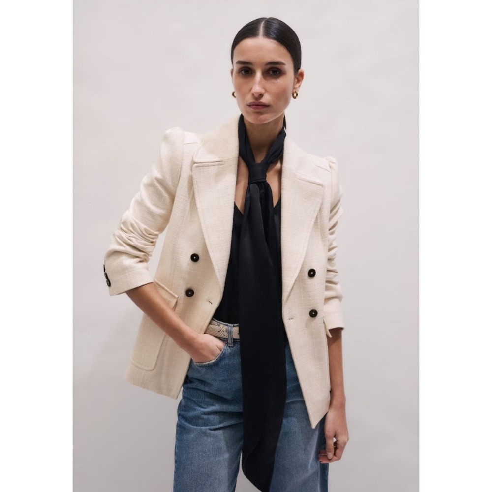 ME+EM Slim Feminine Sleeve Blazer Ivory Size 4 New With Tags